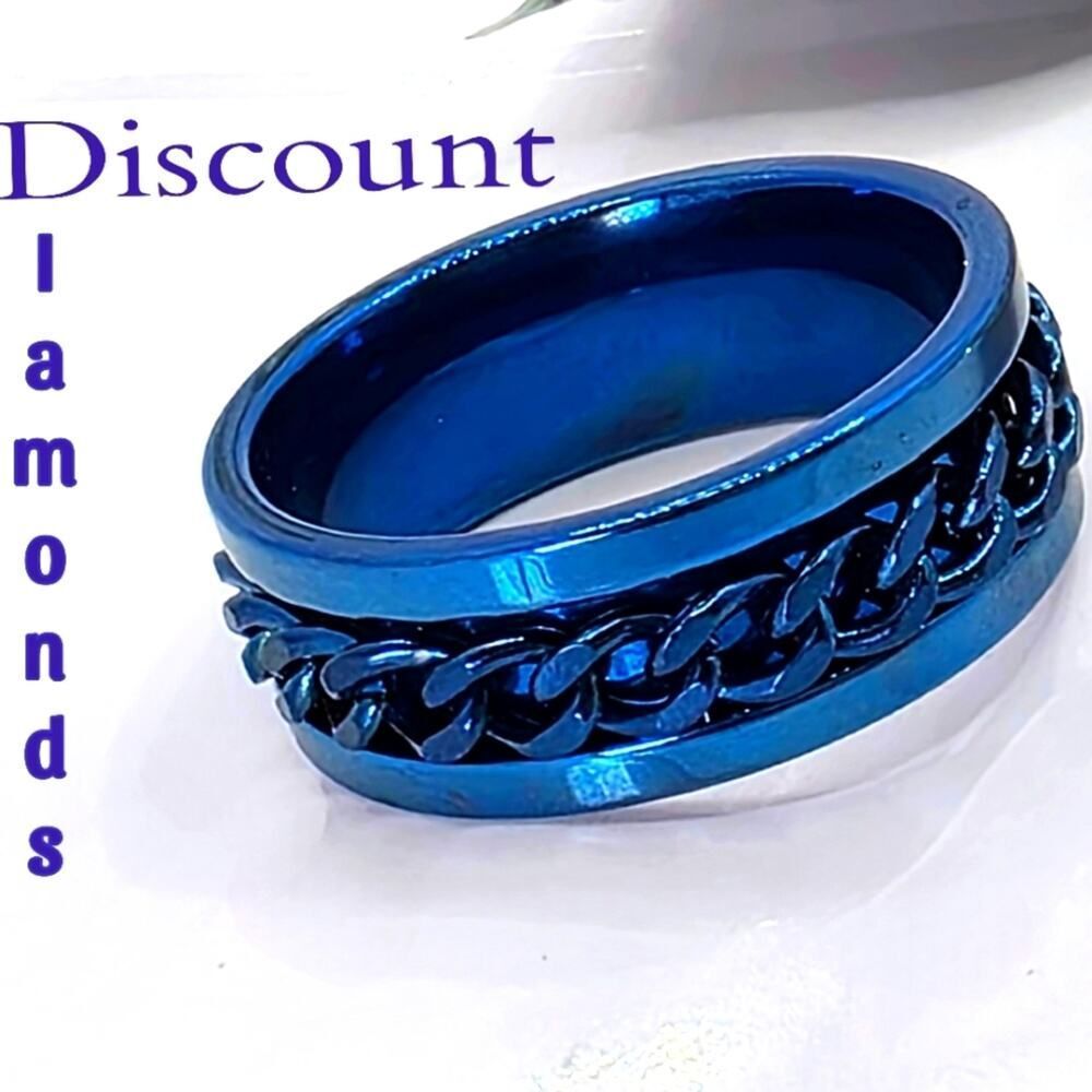 Men / Women / Unisex SPINNER Titanium Polished Blue Ring - Blue Chain